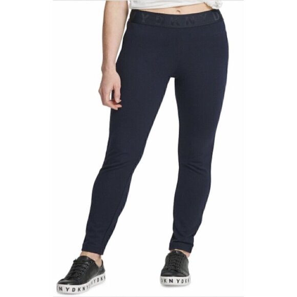 Dkny Logo Waistband Compression Ponte Leggings Size Medium Deep Navy Blue - Picture 1 of 5